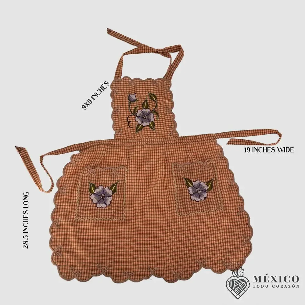 Mexican Embroidered Bib Apron for Women – Multicolor with Floral Design